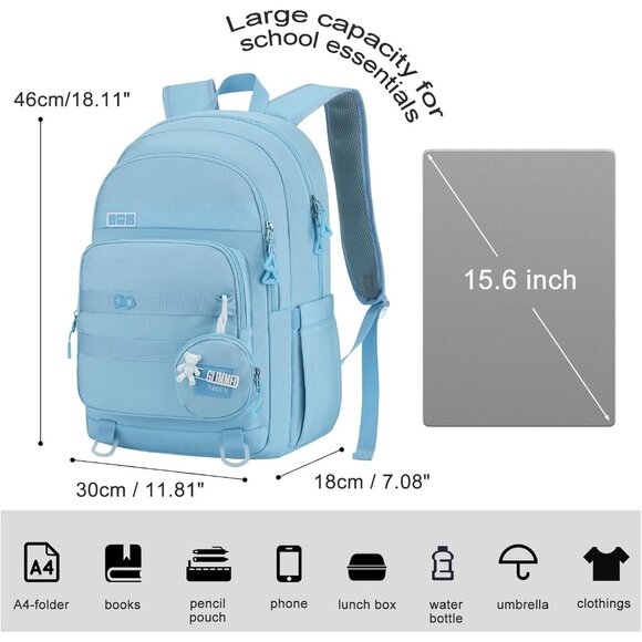 Versatile Blue Backpack for School & Travel - Fits 17.3” Laptops with 14 Pockets - Picture 3 of 8
